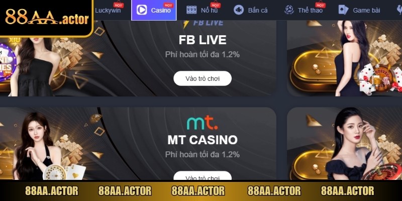 Giao diện casino 88AA trực quan, dễ tiếp cận